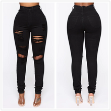 Load image into Gallery viewer, Women's High Waist Black Ripped Jeans
