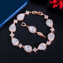 Load image into Gallery viewer, Classic 18K Gold Plated Women 's  Pear Shape Brass Cubic Zirconia Bracelet
