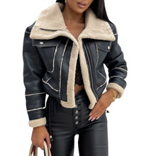 Load image into Gallery viewer, Women's Faux Leather Biker Jacket with Faux Fur Trimmed Collar
