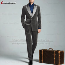 Load image into Gallery viewer, Classic Double Breasted Suit Sets For Men Fashion Royal Blue Velvet Blazer Pants 2 Pieces Evening Dinner Male Formal Outfits
