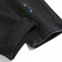 Load image into Gallery viewer, Men's Fashion Ripped Patchwork Hole Straight Black Jeans Slim Fit

