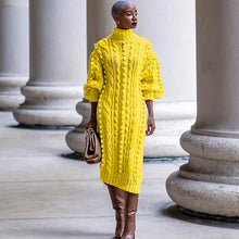 Load image into Gallery viewer, Turtleneck Sweater Dress Ribbed Knitted Stretchy Warm In Multiple Colors
