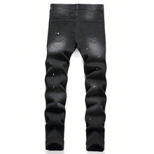 Load image into Gallery viewer, Men's Fashion Ripped Patchwork Hole Straight Black Jeans Slim Fit
