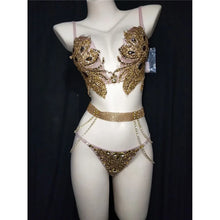 Load image into Gallery viewer, Gold Silver Rhinestones Bikini Set
