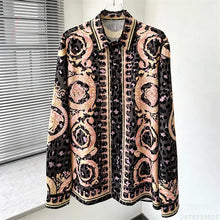 Load image into Gallery viewer, Men's Shirt Black Gold Baroque Medusa Long Sleeve Shirt
