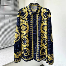 Load image into Gallery viewer, Men's Shirt Black Gold Baroque Medusa Long Sleeve Shirt
