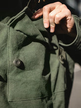 Load image into Gallery viewer, Swedish motorcycle jacket, men's retro military green casual cropped jacket, 100% cotton canvas workwear asymmetric safari style
