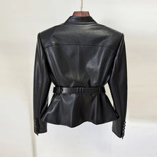 Load image into Gallery viewer, Belt Slim Fit Leather Jacket Multiple Pockets
