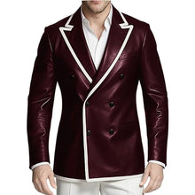 Load image into Gallery viewer, Men's Dress Leather Jacket Double Breasted Contrast Notched Lapel Slim Fit
