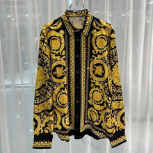 Load image into Gallery viewer, Men's Shirt Black Gold Baroque Medusa Long Sleeve Shirt
