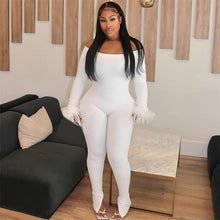 Load image into Gallery viewer, Women's Feather Patchwork Jumpsuit With Feathered Cuffs
