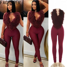 Load image into Gallery viewer, Women's Sexy Fur Patchwork  2 Piece Set Outfit Halter Backless Crop Top
