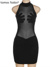 Load image into Gallery viewer, Solid Black Dress For Women See Through Mesh
