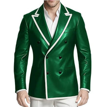 Load image into Gallery viewer, Men's Dress Leather Jacket Double Breasted Contrast Notched Lapel Slim Fit
