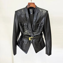 Load image into Gallery viewer, Belt Slim Fit Leather Jacket Multiple Pockets
