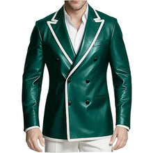 Load image into Gallery viewer, Men's Dress Leather Jacket Double Breasted Contrast Notched Lapel Slim Fit
