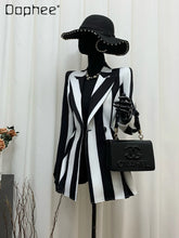 Load image into Gallery viewer, Black and White Striped Women's Short Blazer

