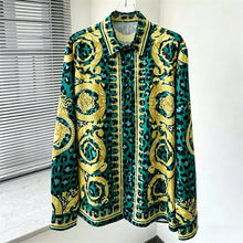 Load image into Gallery viewer, Men's Shirt Black Gold Baroque Medusa Long Sleeve Shirt
