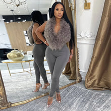 Load image into Gallery viewer, Women's Sexy Fur Patchwork  2 Piece Set Outfit Halter Backless Crop Top
