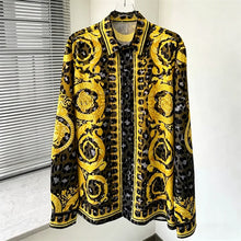 Load image into Gallery viewer, Men's Shirt Black Gold Baroque Medusa Long Sleeve Shirt
