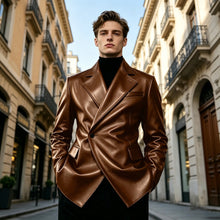 Load image into Gallery viewer, Men's Blazer Slim Fit Faux Leather Suit Jacket
