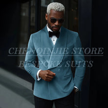 Load image into Gallery viewer, Luxury Men's Suits Velvet Double Breasted Shawl Lapel Slim Fit 2 Piece
