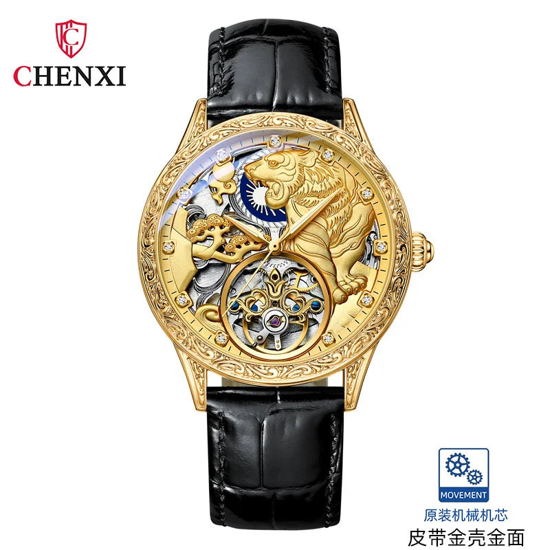 Mechanical Fashion Men's Watches Top Brand Luxury  Golden Tiger Clock Automatic Skeleton Watch