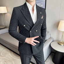 Load image into Gallery viewer, (Jacket+Pants)Luxury Checkered Double Breasted Suit  2 Pieces Fashion Business Slim Fit
