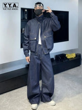 Load image into Gallery viewer, Men's Vintage Denim Jacket Wide Leg Jeans Two Piece Set

