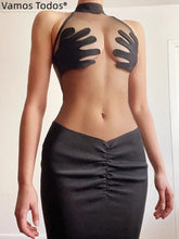 Load image into Gallery viewer, Solid Black Dress For Women See Through Mesh
