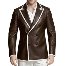 Load image into Gallery viewer, Men's Dress Leather Jacket Double Breasted Contrast Notched Lapel Slim Fit
