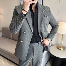 Load image into Gallery viewer, (Jacket+Pants)Luxury Checkered Double Breasted Suit  2 Pieces Fashion Business Slim Fit
