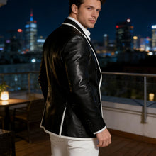 Load image into Gallery viewer, Men's Dress Leather Jacket Double Breasted Contrast Notched Lapel Slim Fit
