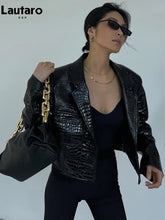 Load image into Gallery viewer, Short Cool Stylish Shiny Reflective Crocodile Print Patent Pu Leather Jacket
