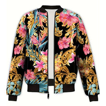Load image into Gallery viewer, Men's Luxury Baroque Bomber Jacket 3D Printed Gold Graphic
