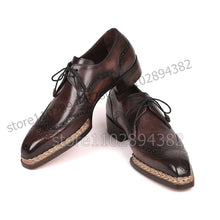 Load image into Gallery viewer, Brown Knitted Carving Design Square Toe Men Derby Shoes Fashion Lace up Men Shoes Luxury
