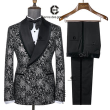 Load image into Gallery viewer, Elegant Luxury Black Shining Tuxedo Double Breasted Suits for Men Jacket Trousers 2 Pieces
