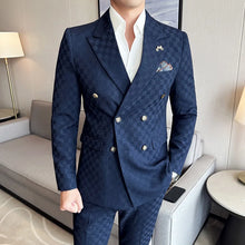 Load image into Gallery viewer, (Jacket+Pants)Luxury Checkered Double Breasted Suit  2 Pieces Fashion Business Slim Fit
