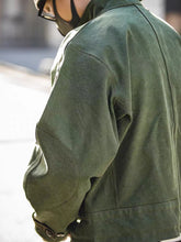 Load image into Gallery viewer, Swedish motorcycle jacket, men's retro military green casual cropped jacket, 100% cotton canvas workwear asymmetric safari style
