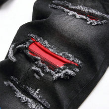 Load image into Gallery viewer, Men's Fashion Ripped Patchwork Hole Straight Black Jeans Slim Fit
