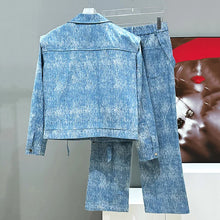 Load image into Gallery viewer, 2 Piece Men's Trend Fashion Denim Short Men's Jacket Set Straight Leg Jeans
