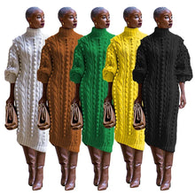 Load image into Gallery viewer, Turtleneck Sweater Dress Ribbed Knitted Stretchy Warm In Multiple Colors
