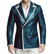 Load image into Gallery viewer, Men's Dress Leather Jacket Double Breasted Contrast Notched Lapel Slim Fit
