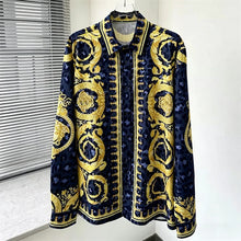 Load image into Gallery viewer, Men's Shirt Black Gold Baroque Medusa Long Sleeve Shirt
