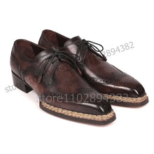 Load image into Gallery viewer, Brown Knitted Carving Design Square Toe Men Derby Shoes Fashion Lace up Men Shoes Luxury

