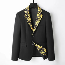 Load image into Gallery viewer, Luxury  Gold Baroque Print Blazer Slim Fit Men Suit Jacket
