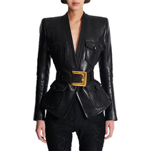 Load image into Gallery viewer, Belt Slim Fit Leather Jacket Multiple Pockets
