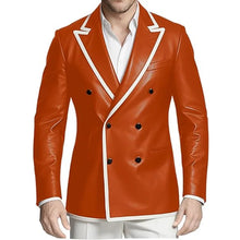 Load image into Gallery viewer, Men's Dress Leather Jacket Double Breasted Contrast Notched Lapel Slim Fit
