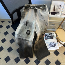 Load image into Gallery viewer, Men's Beading Ripped Jacket Wide Leg Jeans Denim 2 Piece Set
