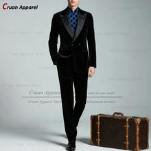Load image into Gallery viewer, Classic Double Breasted Suit Sets For Men Fashion Royal Blue Velvet Blazer Pants 2 Pieces Evening Dinner Male Formal Outfits

